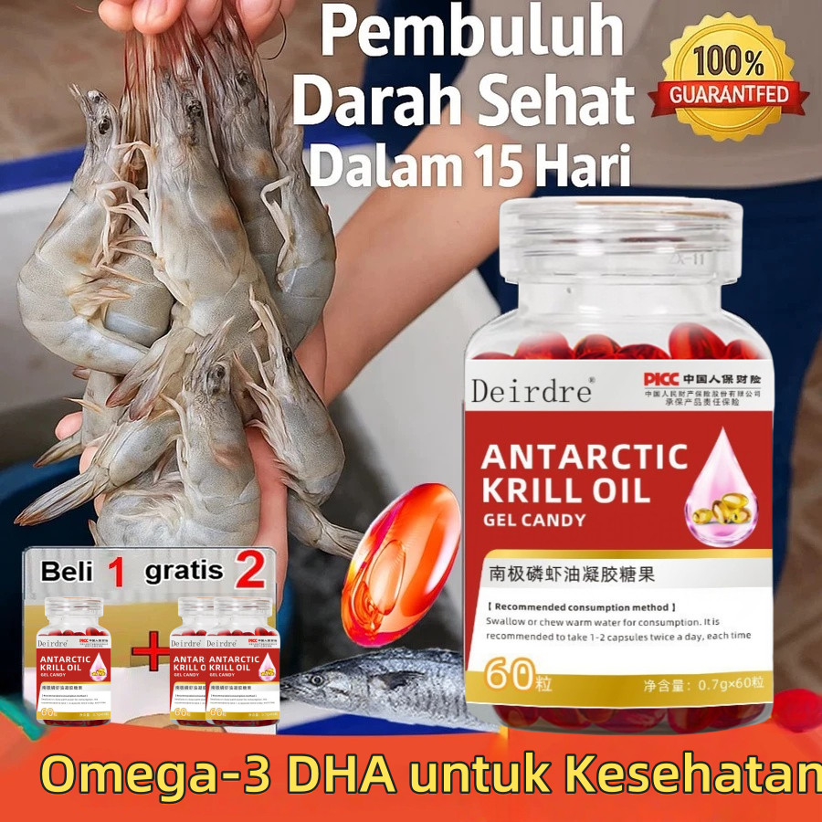 Pengiriman 24 Jam/COD Kapsul Minyak Krill Antartika (60 Butir) Kapsul Suplemen Astaxanthin Minyak Kr