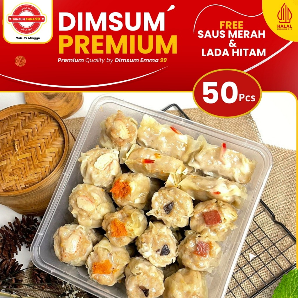 

Dimsum Frozen Premium MIX isi 50 pcs Frozen Nagih Halal Free Saus Merah & Lada Hitam