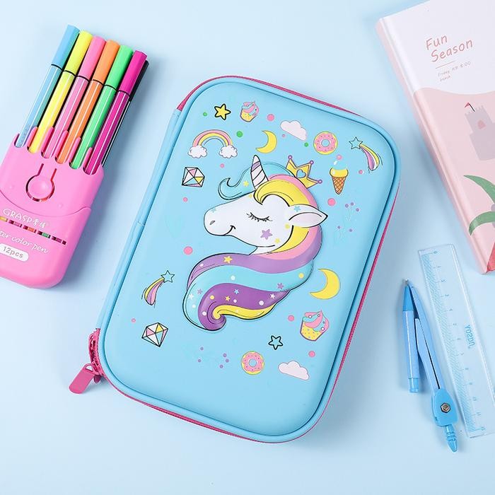 

AKS54~ [Trend Mainan] Tempat pensil unicorn kotak pensil pensil case hardtop 3D unicorn lucu - kepala biru