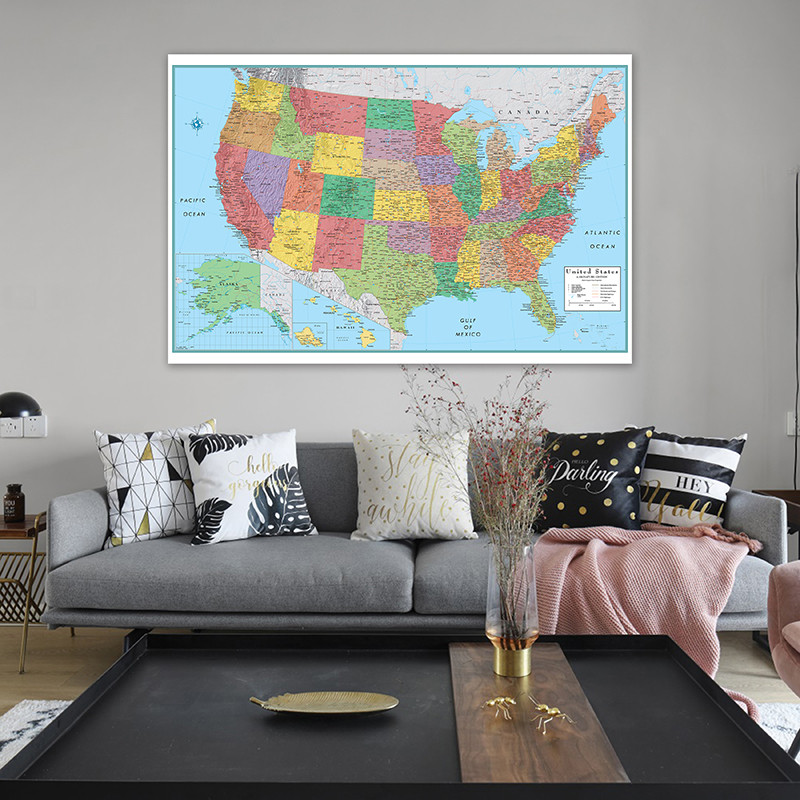 

150*100cm The Administrative Map of USA Wall Decorative Canvas Painting Art Poster and Prints Classroom Supplies Room Home Decor