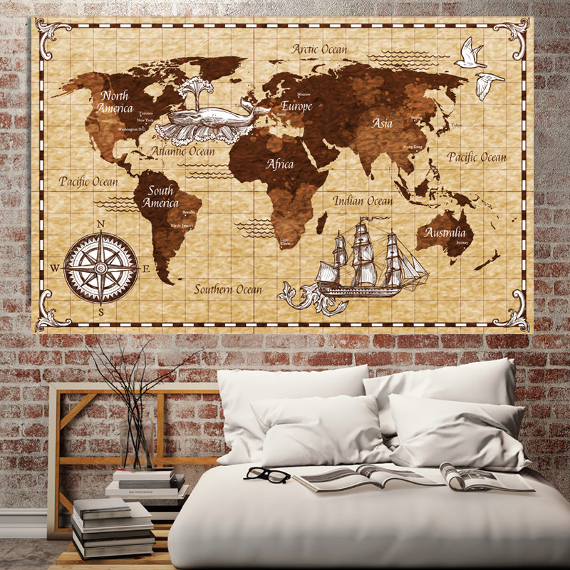 

Retro Navigation World Map Poster Size Wall Decoration Large Map of The World 200x126 Waterproof and tear-resistant