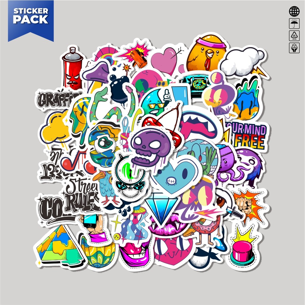 

[100PCS]Stiker Pack Stiker Graffiti Aesthetic Vinyl Anti Air Dekorasi Sticker Laptop Buku Journal Koper Helm Casing HP Gitar Helm Skateboard