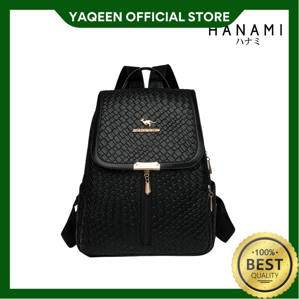 YAQEEN - HANAMI Tas Ransel TA1133B5 Korea Fashion Kulit Kerja Remaja Hitam Murah Backpack Sekolah Wa