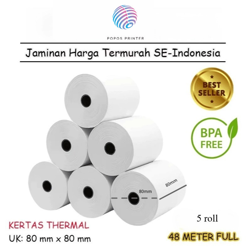 

Kertas thermal murah ukuran 80*80mm paket 5 pcs untuk mesin printer ukuran 80mm 5roll SUPPROT POS80L/POS80AL Tidak cocok untuk Printer (MP-80M)