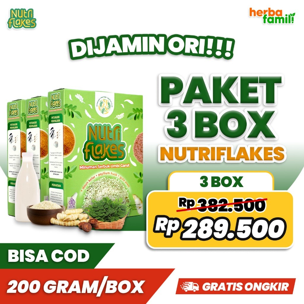 

3 BOX NUTRIFLAKES 100% ORIGINAL OFFICIAL 3 BOX | Sereal Umbi Garut Asam Lambung Bisa Untuk Diet Sehat Secara Alami NUTRIFLAKES