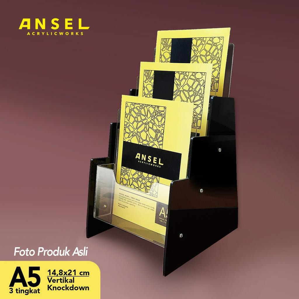 

ANSEL Tempat Brosur Akrilik / Acrylic Flyer Holder - A5 Ver -Tipe C 3 Susun