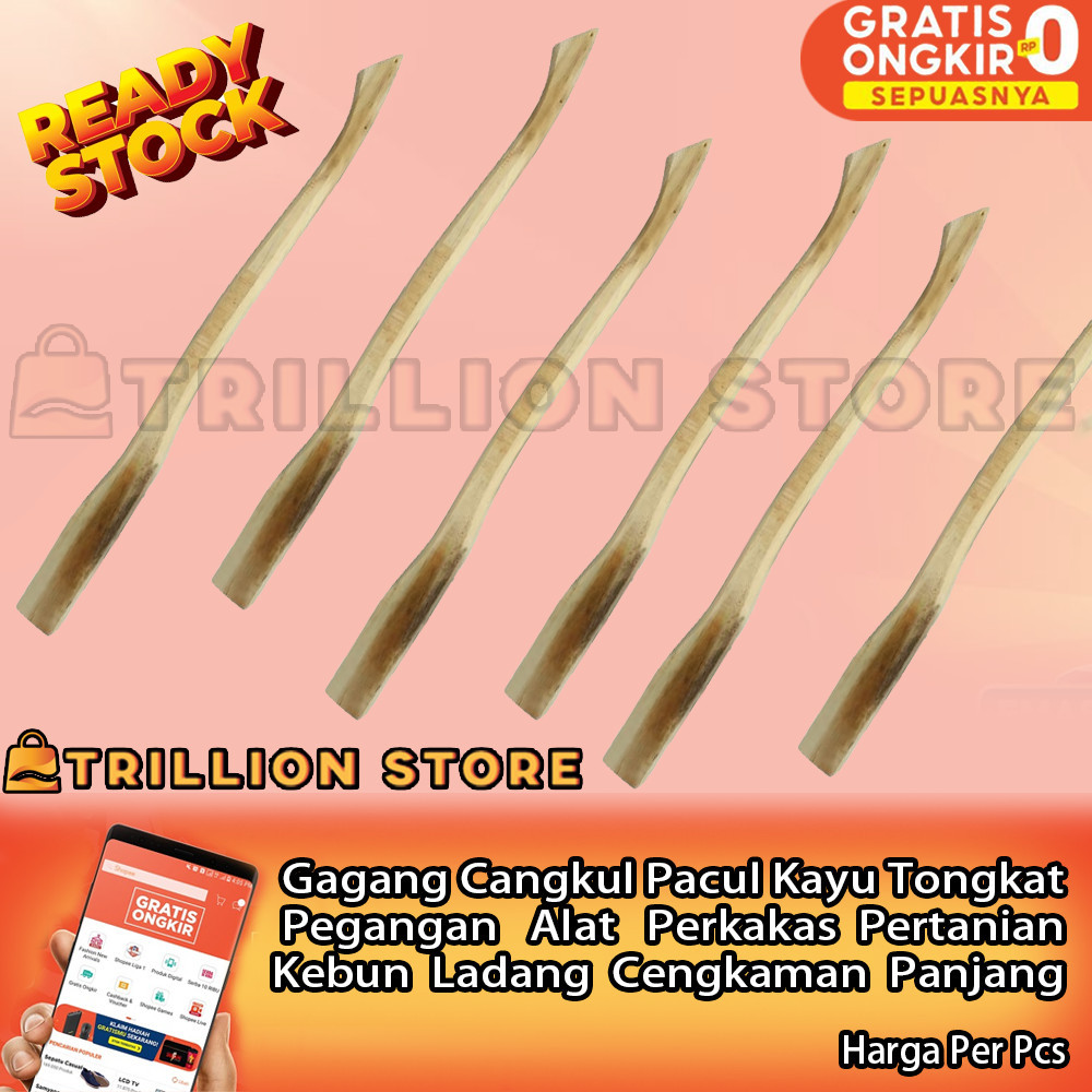 Gagang Cangkul Pacul Kayu Pegangan Tongkat Ladang Tangan Panjang Serat Alami Halus Baja Kuat Nyaman 
