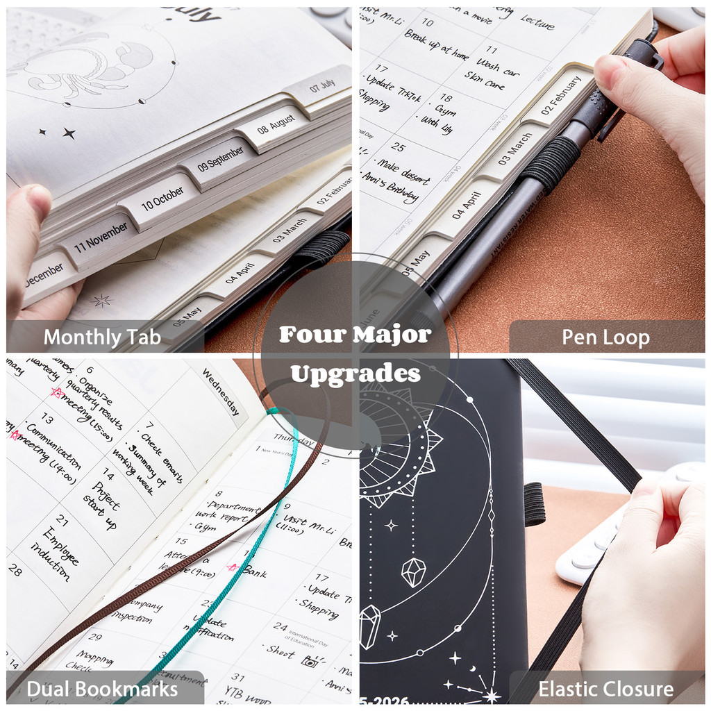 

[Whispers] [DOTDING] Planner A5 2025.7-2026.6 Bulanan & Mingguan Hardcover Cover Tahan Air 80GSM 408