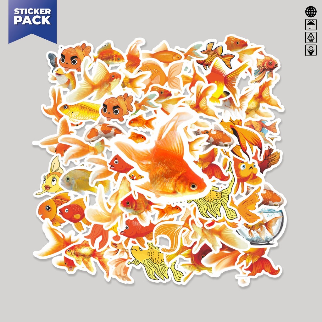 

[100PCS]Stiker Pack Stiker Hewan Goldfish/Ikan Emas Aesthetic Vinyl Anti Air Dekorasi Sticker Laptop Buku Journal Koper Helm Casing HP Gitar Helm Skateboard