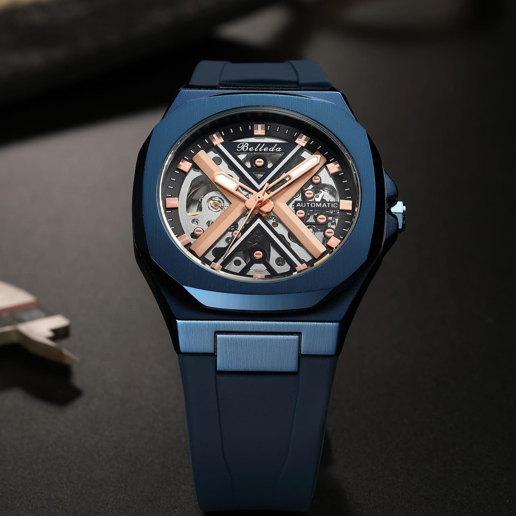 Jam Tangan Pria Automatic Belleda 9646 Rubber Jam Tangan Original Anti Air