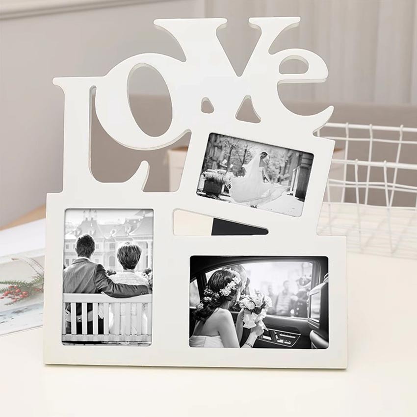 Frame Bingkai Foto Kolase "Love" Bahan Kayu Tempel Dinding 3 Gambar Minimalis