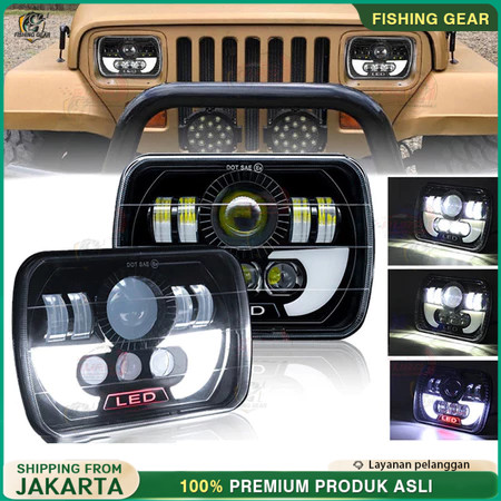 Lampu Depan LED 7 Inch - 8 LED Headlamp 5x7 Inch Kotak untuk Jeep, Katana, Taft, Feroza, L300 & Fogl