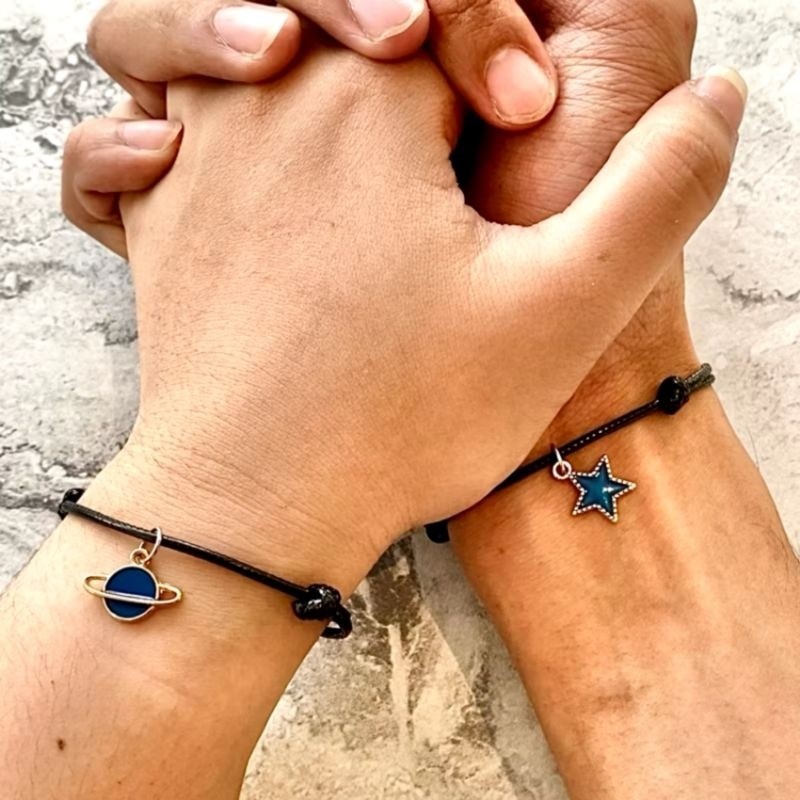 (2pcs) GELANG COUPLE BINTANG SATURNUS / SEPASANG GELANG