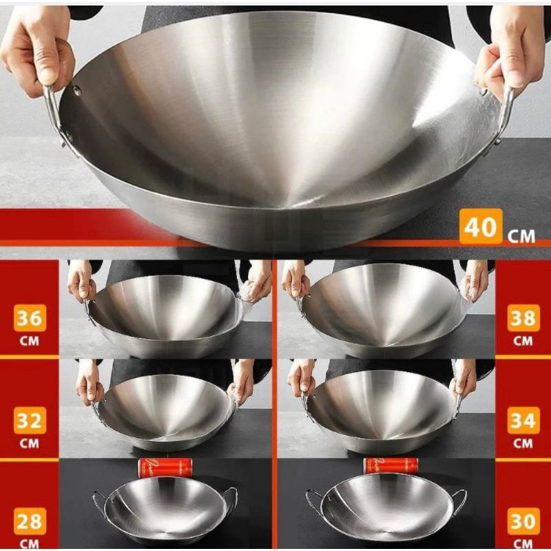 Kuali Wajan Penggorengan Tebal / Wajan Stainless / Wajan Anti Lengket/ Kuali Stainless