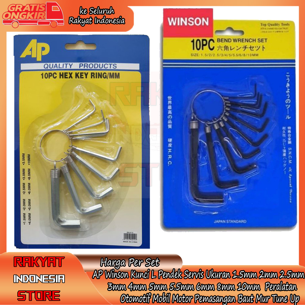 AP Winson Kunci L Pendek Pengerjaan Ukuran 1.5mm 2mm 2.5mm 3mm 4mm 5mm 5.5mm 6mm 8mm 10mm Mobil Moto