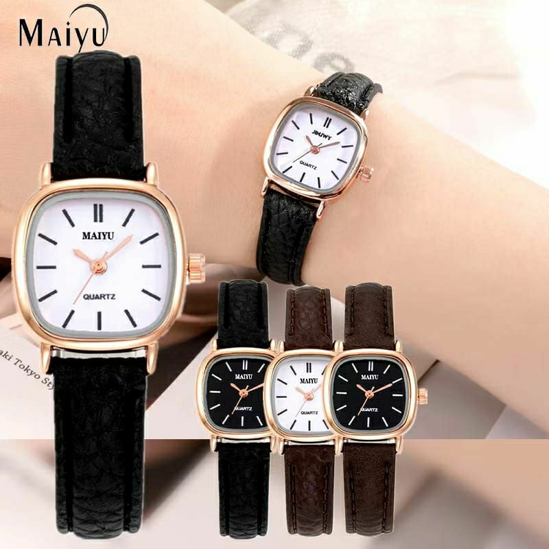 JAM TANGAN WANITA QUARTZ PERSEGI//JAM KULIT ANALOG JAM COUPLE SIMPLE GrowthMart