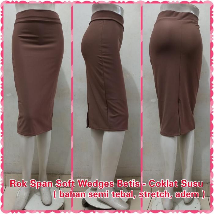 Rok Span Soft Wedges Betis - Coklat Susu | Skirt Midi 7/8 Kerja Mocca - Coklat Susu, Semi Jumbo