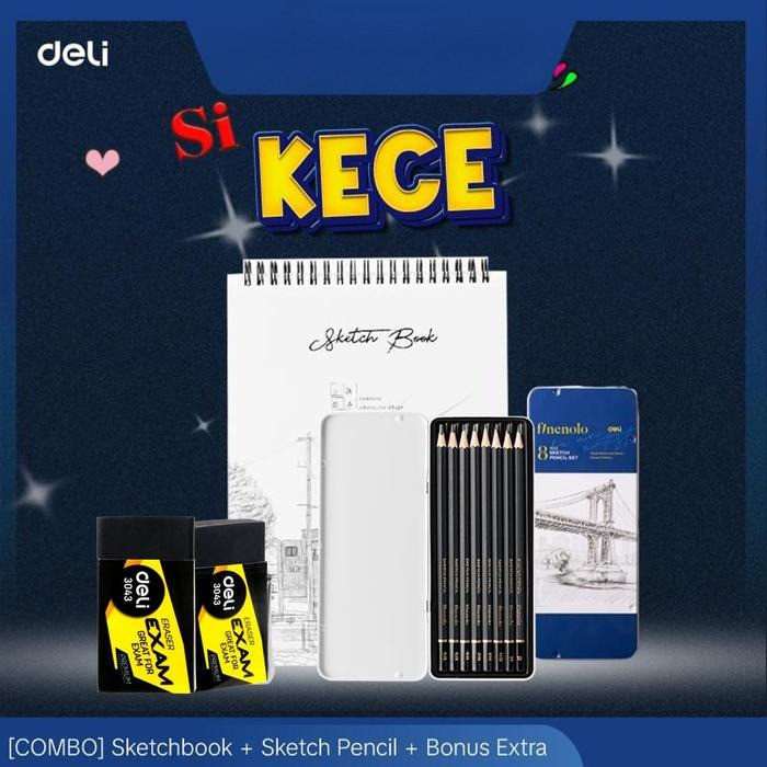 

[SI KECE] Deli Combo Buku Gambar B5 Vertikal Jilid Spiral + Deli School Eraser + Deli Sketch Pencil Set Alat Sekolah
