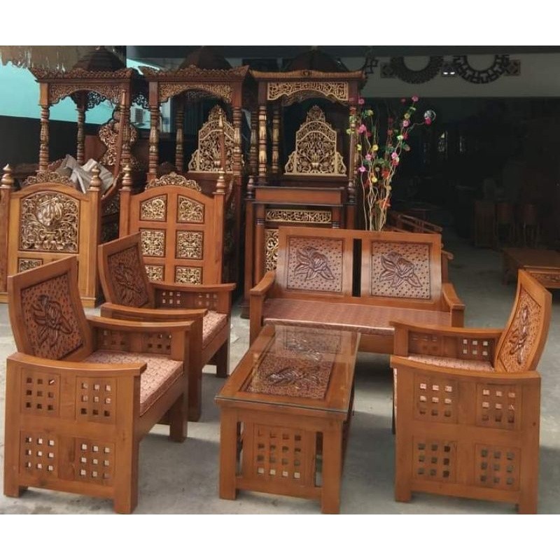 kursi tamu kayu jati Jepara berkualitas | kursi sudut jati Jepara / kursi jati / sofa jati minimalis