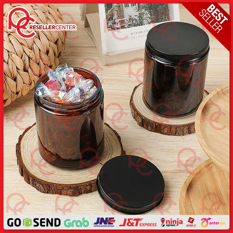 Jar Kaca Amber Bulat Tutup Aluminium Hitam / Amber Glass Jar 50 ML / Candle Jar - 50ML 100ML 250ML