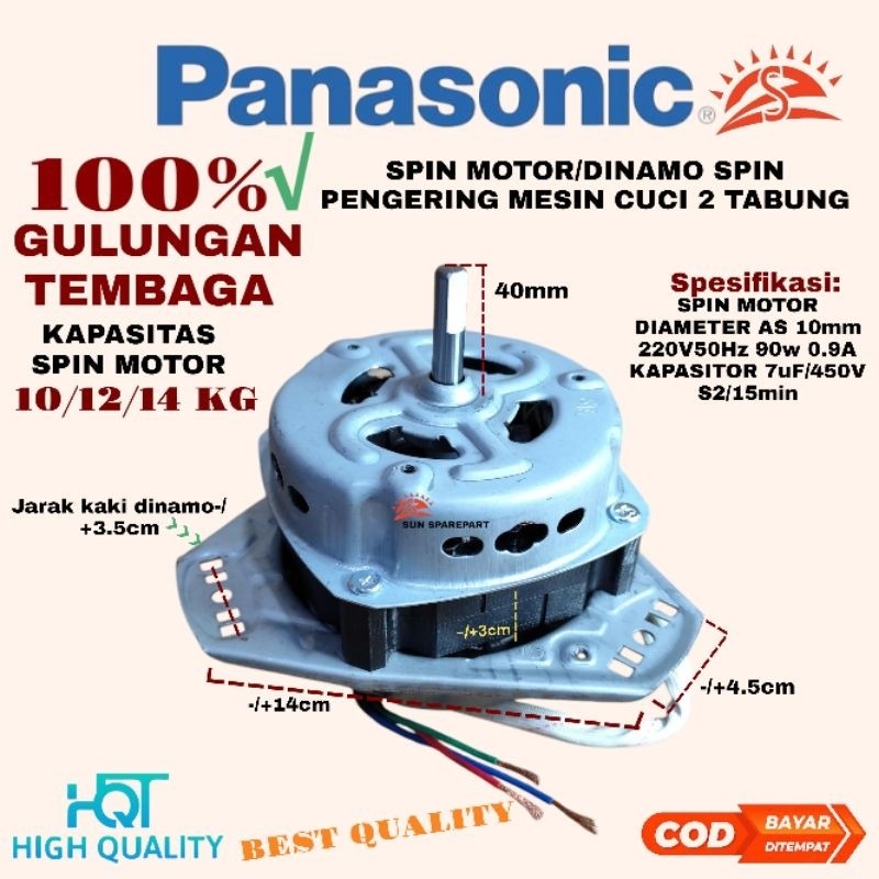 Spin Motor/dinamo Pengering kapasitas 10-14 KG mesin cuci Panasonic 2 Tabung gulungan 100% Tembaga