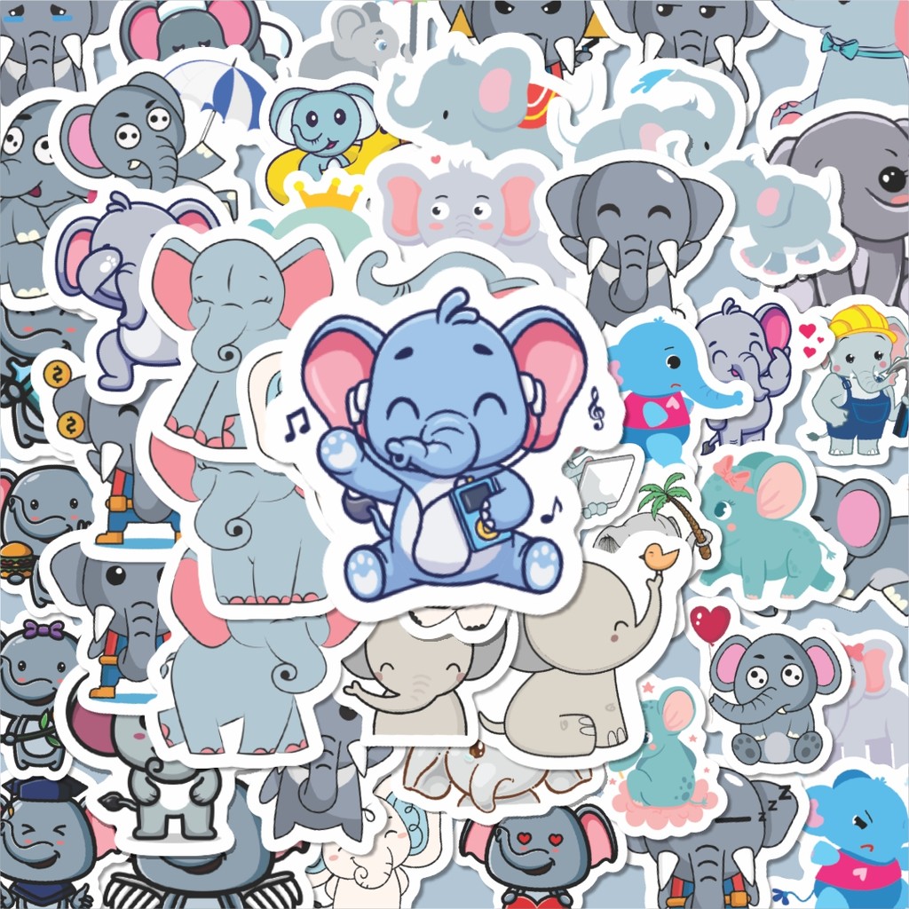 

100PCS Lucu Sticker Hewan Gajah Stiker Aesthetic Stiker Anti Air Stikers Berperekat Waterproof sticker decal buat Motor Helm Buku Journal Koper Casing HP Laptop Botol Minum Hadiah anak
