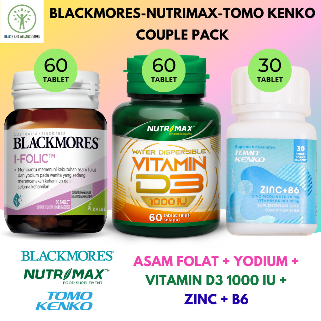 Blackmores I Folic 60 Tomo Kenko Zinc B6 Nutrimax Vitamin D3 1000 IU 60 Tablet Paket