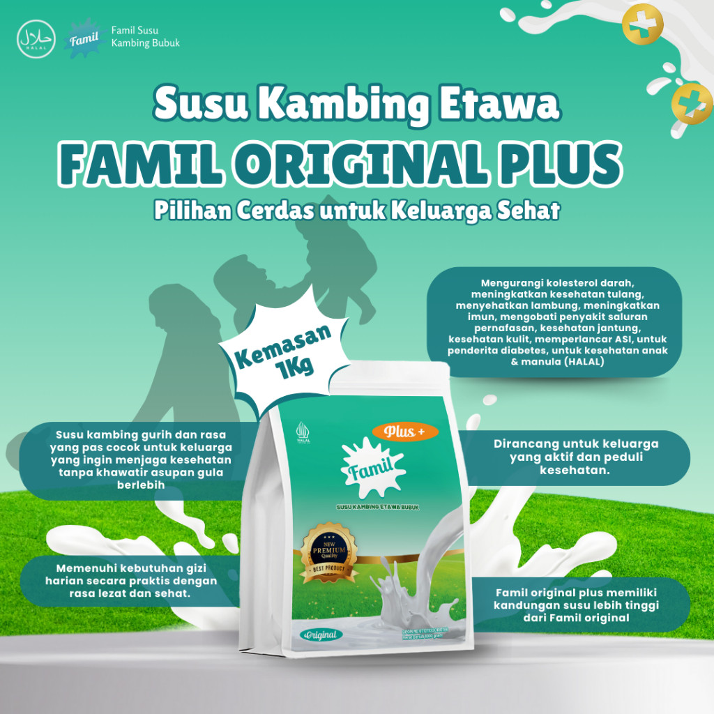 

Susu Kambing Etawa Bubuk Premium Lebih Berkualitas dan Murni 1000 gram / 1 Kg Varian Original Plus Menggemukkan Penambah Berat Badan Ideal Susu Etawa Famil Halal Aman Semua Usia