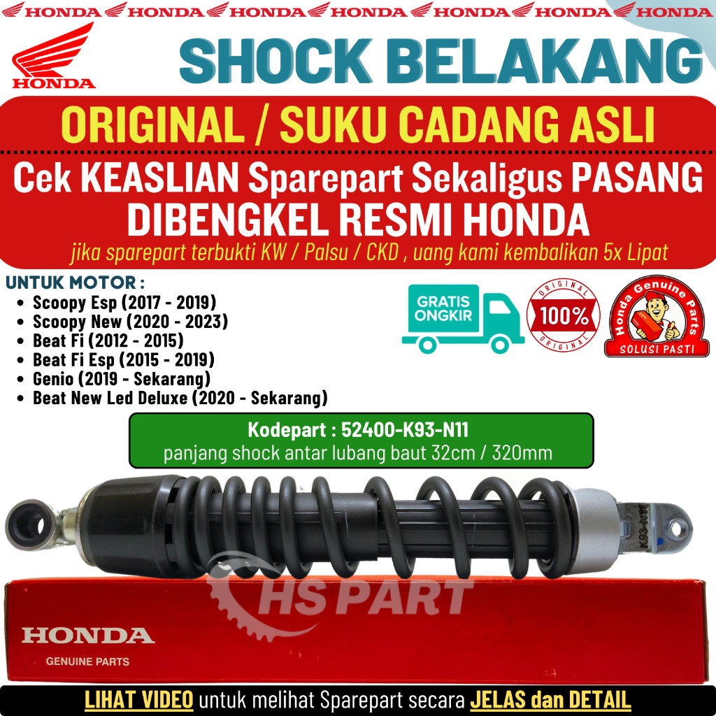 Shock Shockbreaker Belakang Scoopy Fi 2017 2018 2019 2020 2021 2022 2023 Original K93