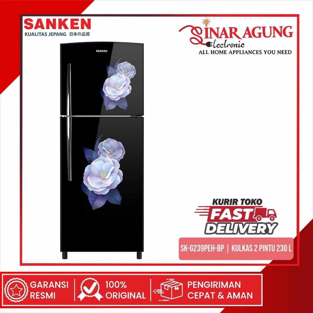 SANKEN SK-G239PEH-BP / SKG239P KULKAS 2 PINTU 230 L UNGU GARANSI RESMI