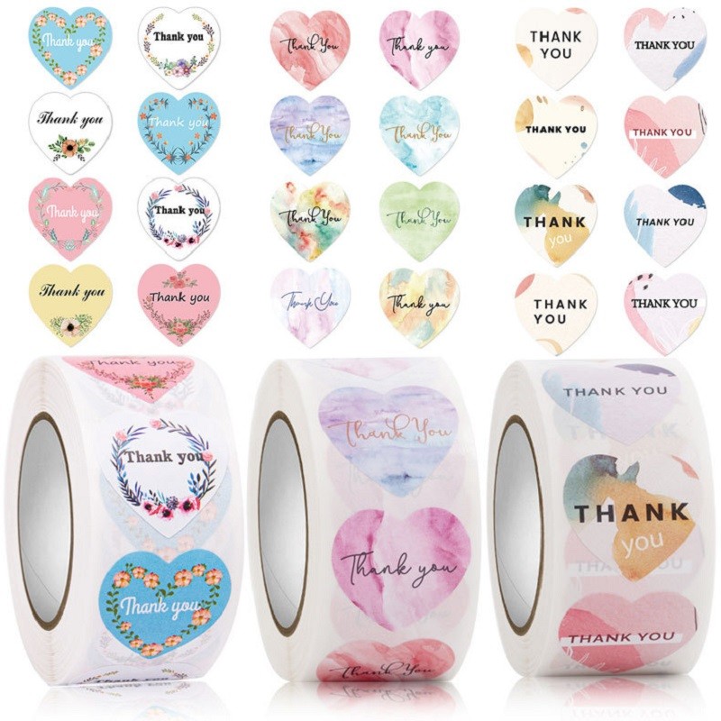 

New 100-500PCS Heart Thank You Stickers for Business Small Pack Packaging Stickers Roll Merci Rolling Stickers Home Made Lables