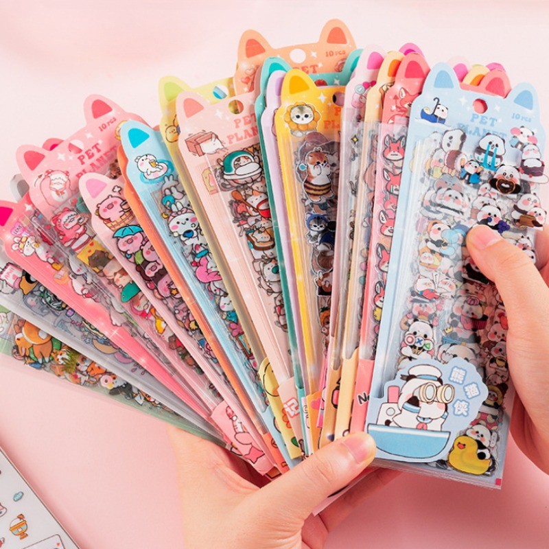 

10PCS Kawaii Scrapbooking Stickers Bicycle Decals Gift Frog Kids Cartoon Stationery PET Diary Stickers Notebook Cute Girls