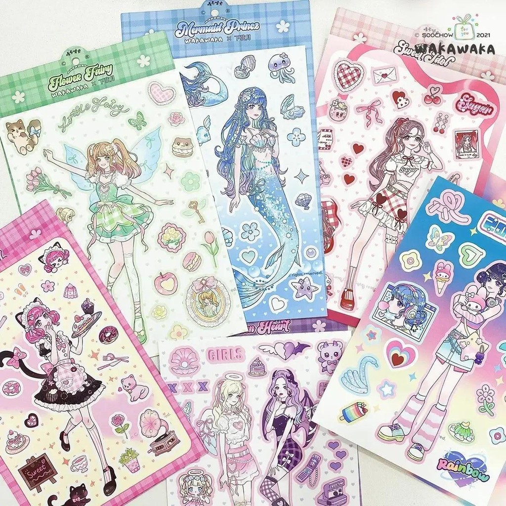 

Sweet Girl Guka Pocket Stickers Mermaid Girl Character Stickers Cute
