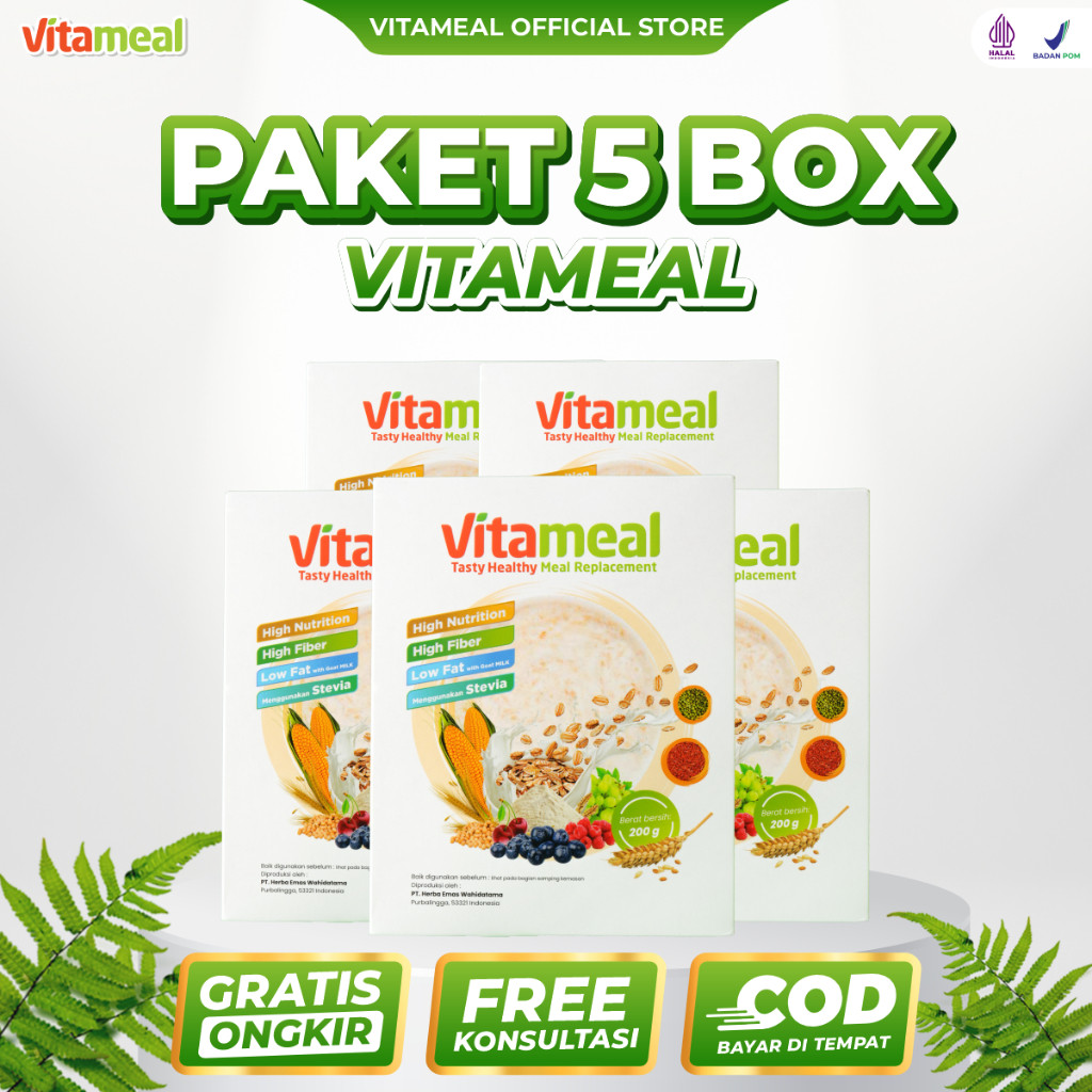 

Vitameal - Paket 5 Box Sereal Vitameal Ampuh Menstabilkan Gula Darah dan Menangkal Diabetes Secara Alami Aman Tanpa Efek Samping Resmi Terdaftar vitameal Bpom Dan Hallal MUISereal paket 5 box 200 gram
