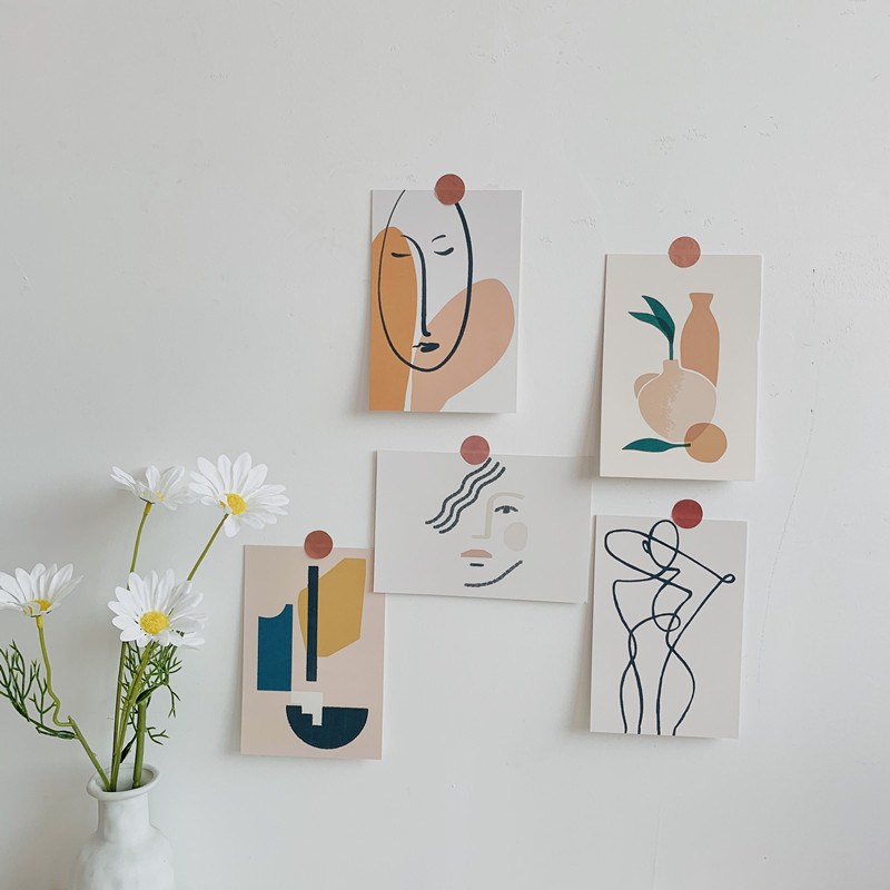 

Ins Nordic Abstract Line Art Decorative Card 5 Sheets Postcard Creative Diy Wall Sticker Room Background Mini Poster Photo Props