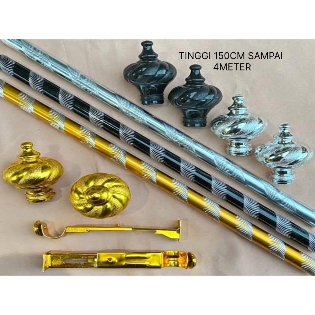Batang Besi Tiang Gorden 3m 4m Double Full set Lengkap Rell Vitrase Ukuran 3 Meter 4 Meter