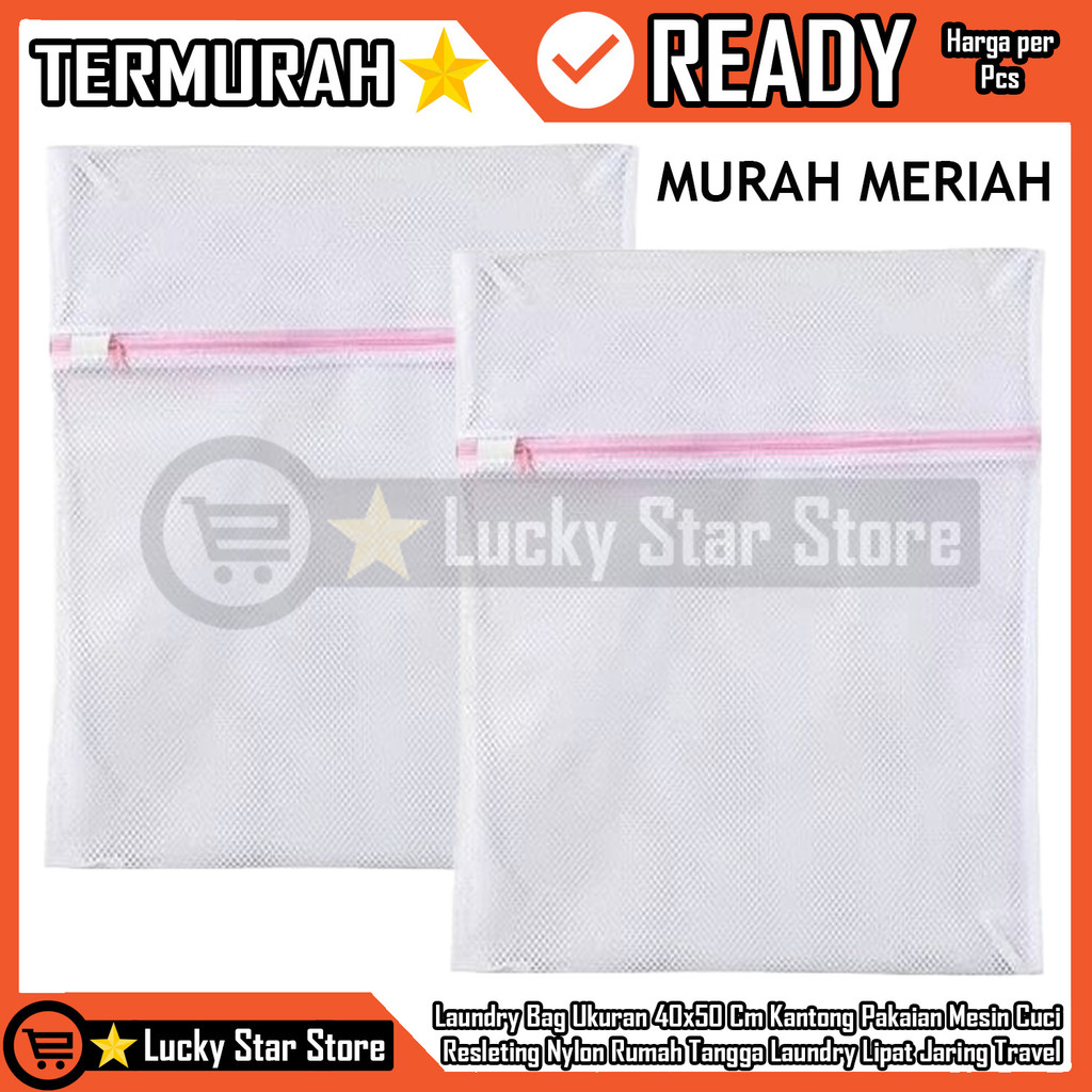 Laundry Bag Jaring Ukuran 40x50 Cm Kantong Pakaian Mesin Cuci Travel Nylon Resleting Hidden Kancing 
