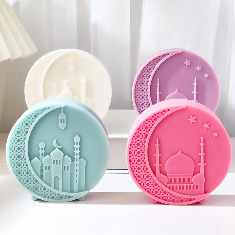 

DIY Mosque Patterned Round Candle Silicone Mold Handmade Soap Making Mould Aroma Candle Plaster Molds Ramadan Eid Mubarak Decor