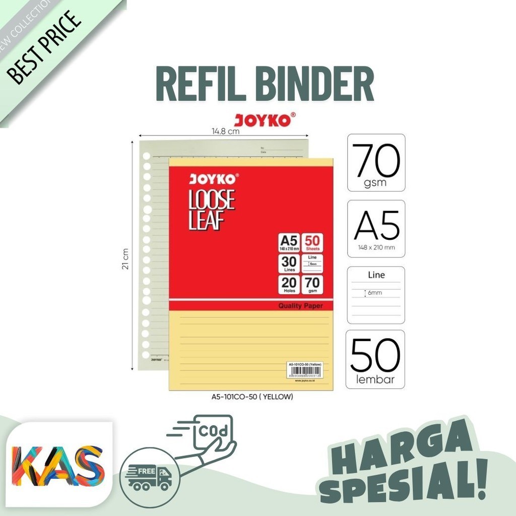 

Refil Binder Loose Leaf Color JOYKO A5 50 Lembar Isi Kertas File Binder Warna A5 - Satuan