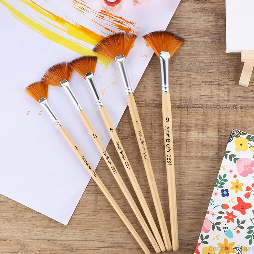 

5 Pcs Artist Fan Nylon Paint Brushes Set,Professional Soft for Acrylic Oil Watercolor Gouache Painting Kits with Wooden Handle