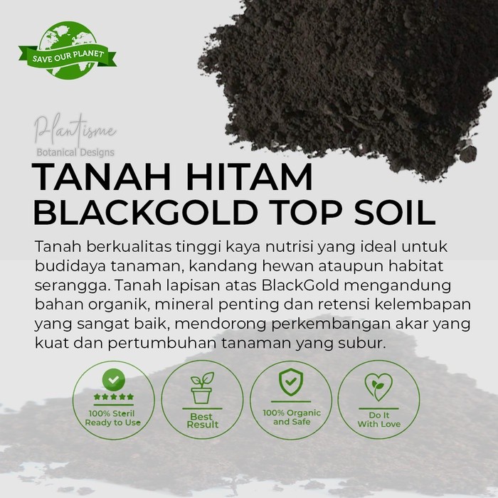Black Soil Tanah Hitam Media Tanam Padat Top Soil Pot Kebun Kandang  - 1kg