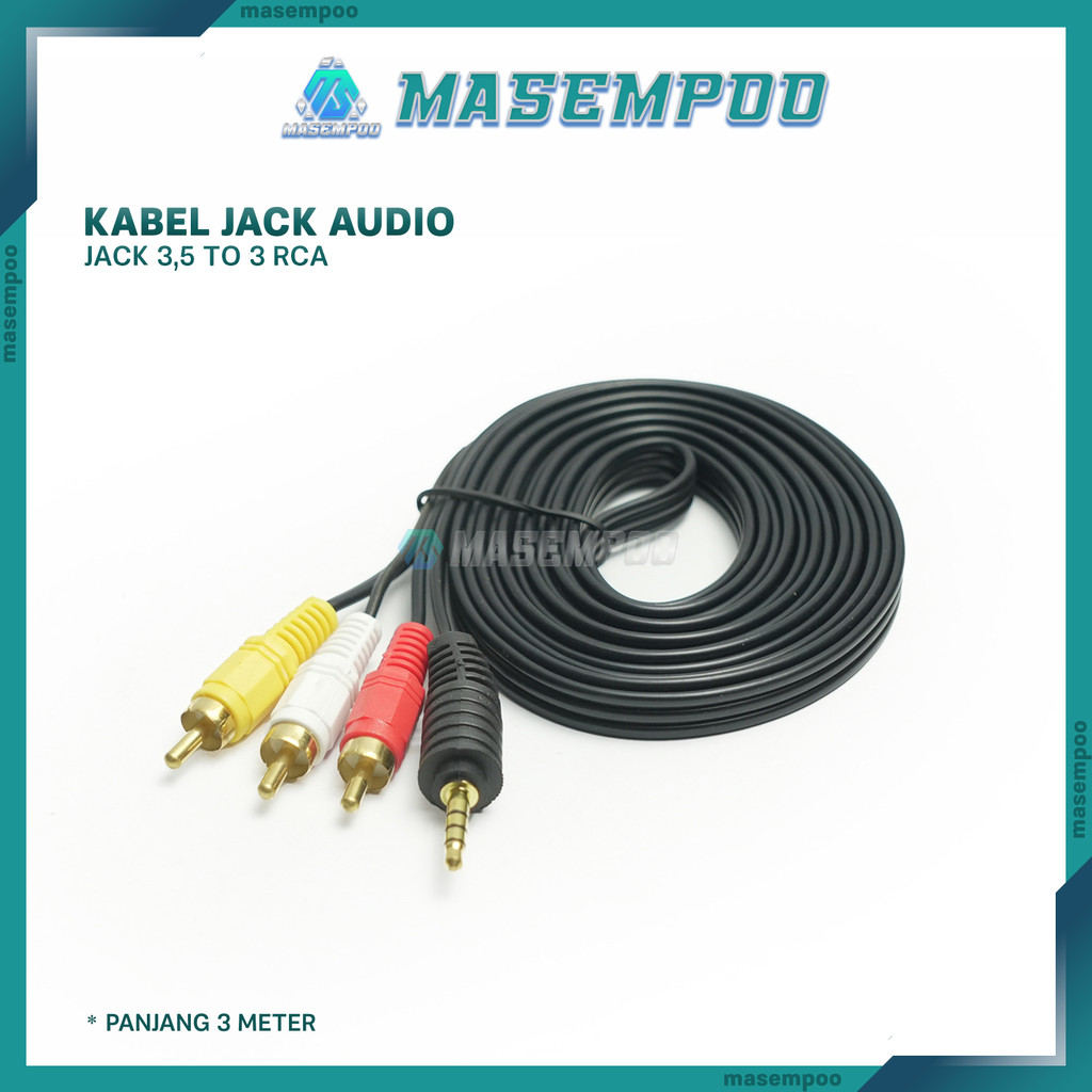 Kabel Jack Audio 3.5mm to 3 RCA Kabel AV Audio Video Jack 3.5mm ke RCA TV DVD Speaker AV005
