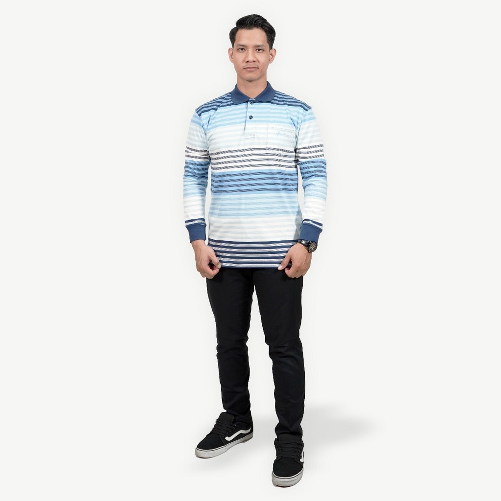 Hassenda Shawn Kaos Polo Pria Lengan Panjang Motif Salur HPB20017ABRU Biru