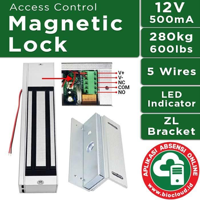 

NG Magnetic Door Lock 280Kg 600Lbs Kunci Pintu Magnet 5 Wires Akses Kontrol +Bracket ZLNG