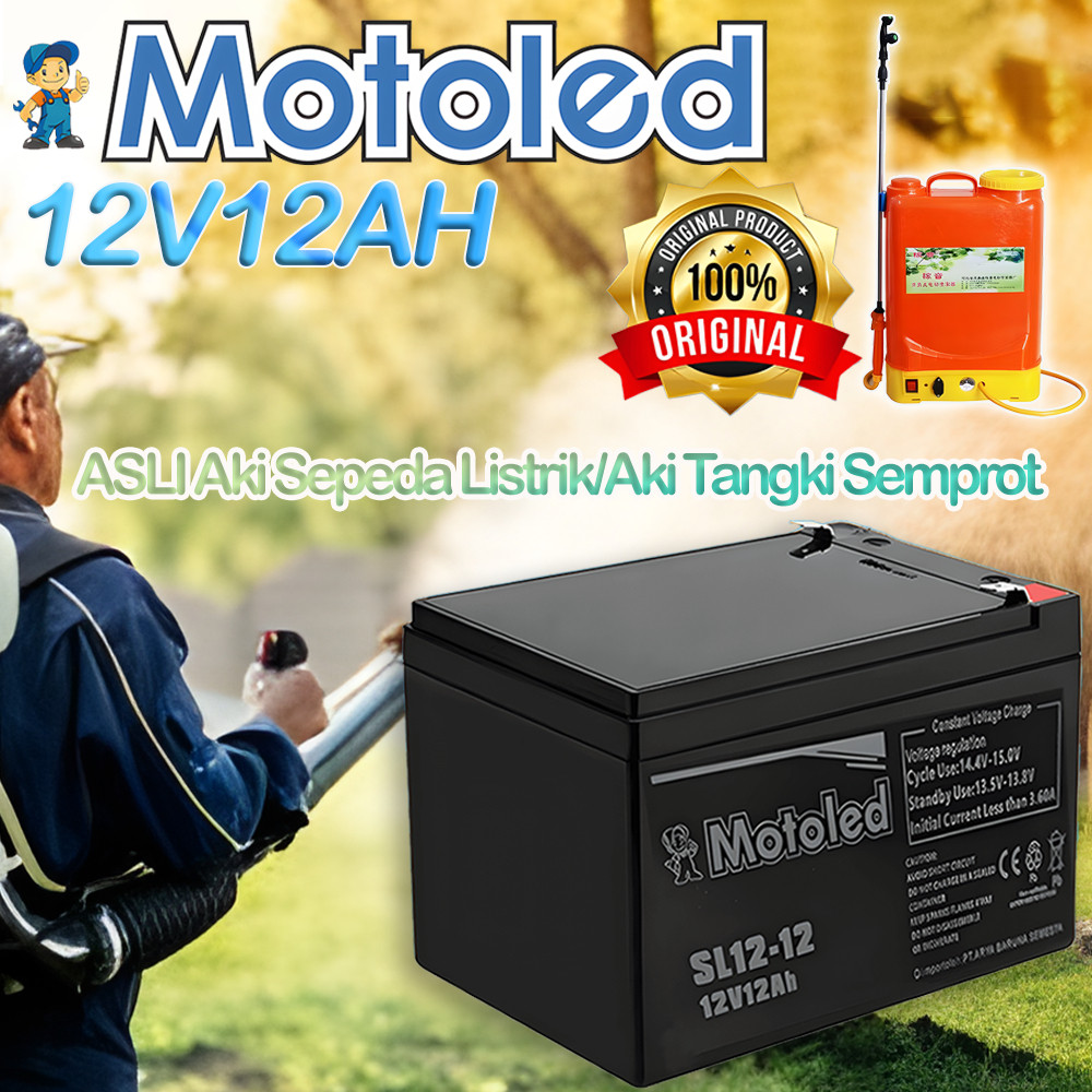 KLIKMAUSHOP MOTOLED ASLI Aki Sepeda Listrik Aki 12V 12AH （Kemasan tebal）Aki Semprotan Pertanian/ Aki