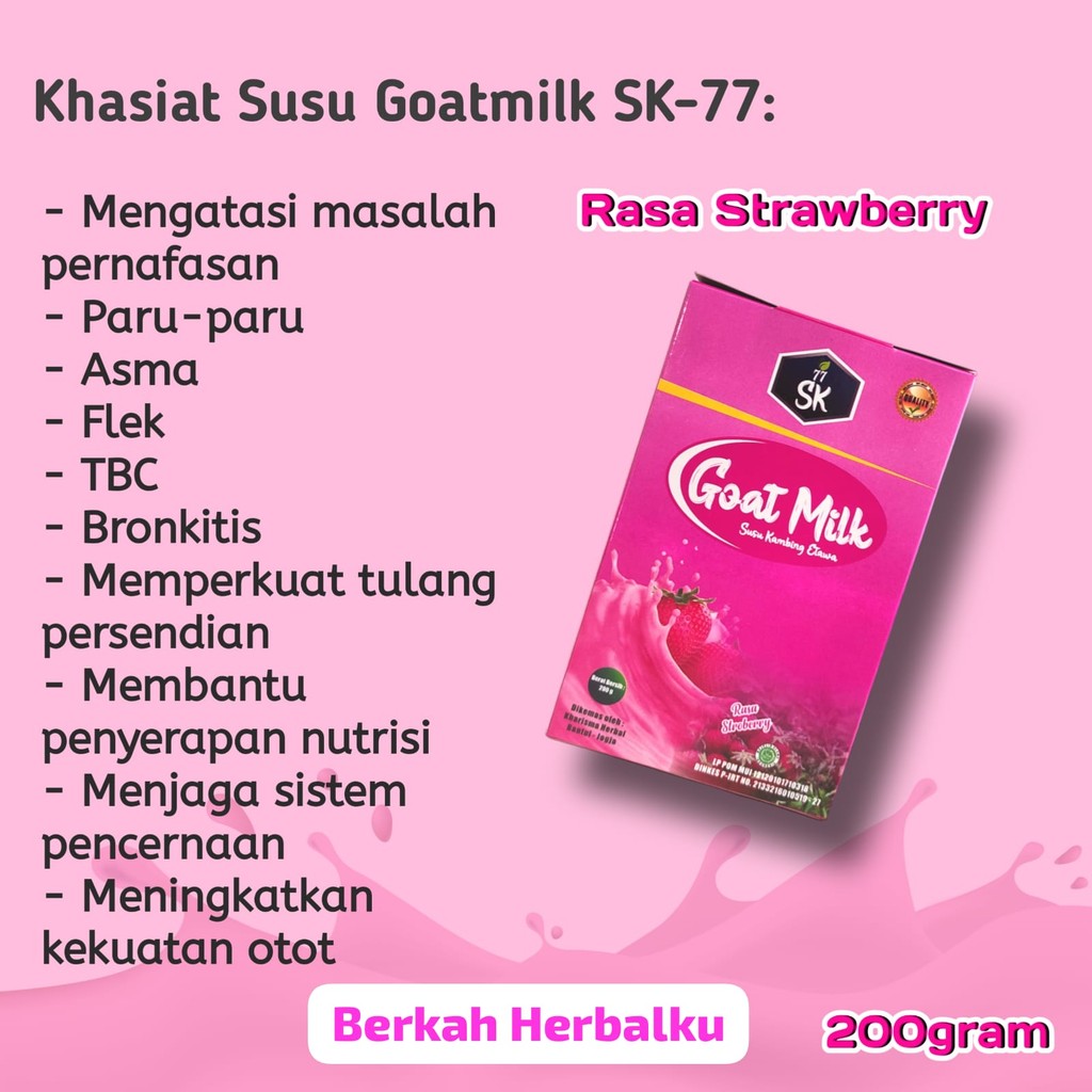 

SUSU KAMBING ETAWA BUBUK GOATMILK SK77 200GRAM RASA STROBERI SUSU
