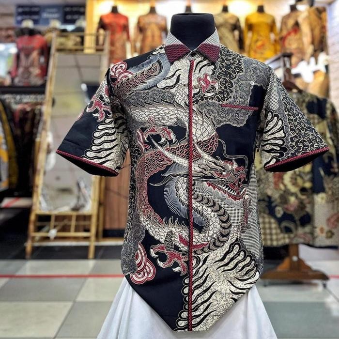 batik pria lengan pendek premium smock katun mewah - Batik Pria, S