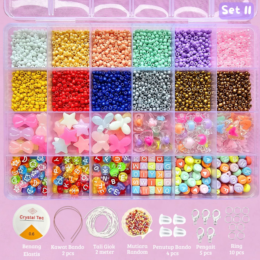 Mainan Anak Anak DIY Manik Manik Set Box Lucu Korea Beads Aesthetic - Tayo Mote