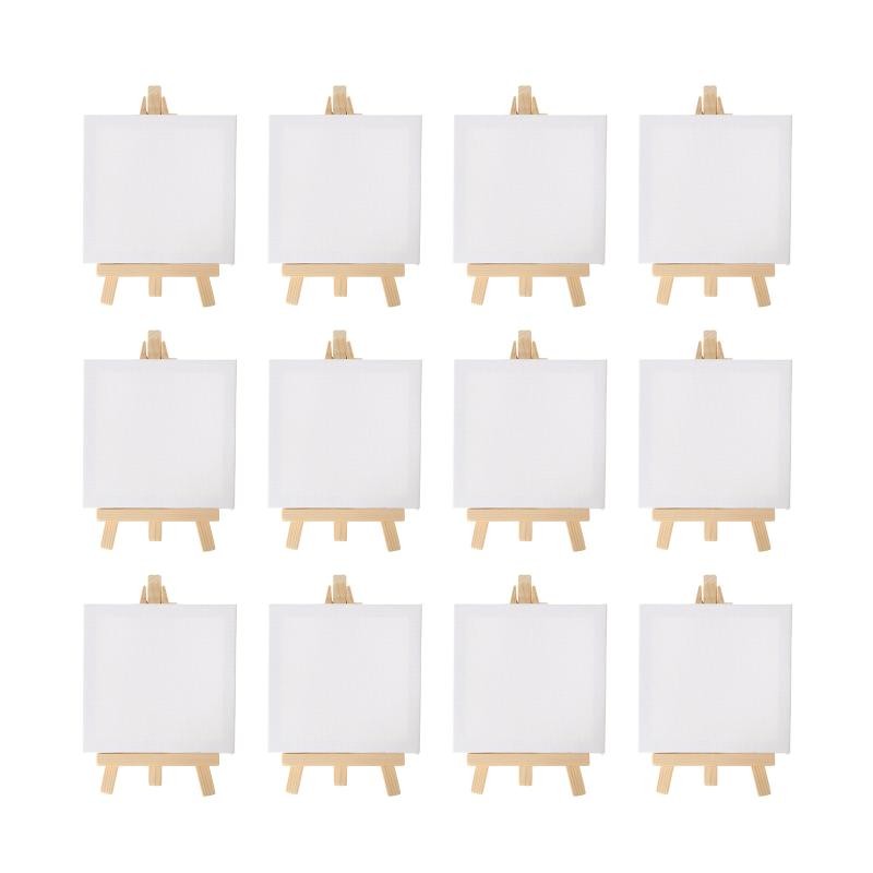 

12pcs Artists 5 inch Mini Easel +3 inchx3 inch Mini Canvas Set Painting Kids Craft DIY Drawing Small Table Easel for School