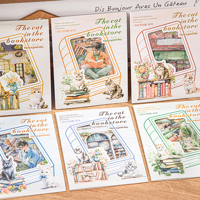 

Mr Paper, 1 style 90pcs/bag ‘The Cat in the Bookshop’ series aquascape themed stickers scrapbooking stickers